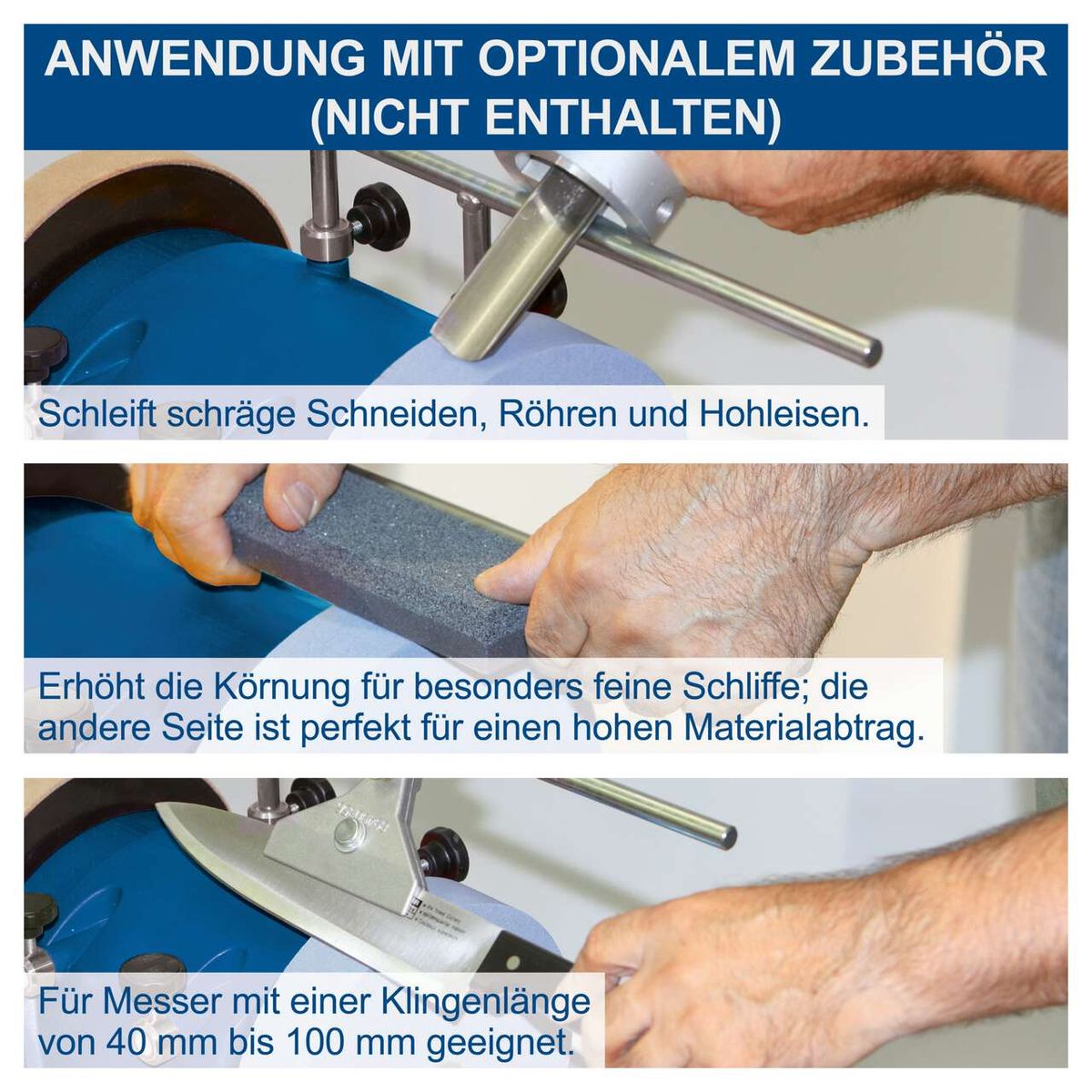 Nassschleifsystem mit Beschreibungen zu verschiedenen Schleifaufgaben für Edelkorundstein