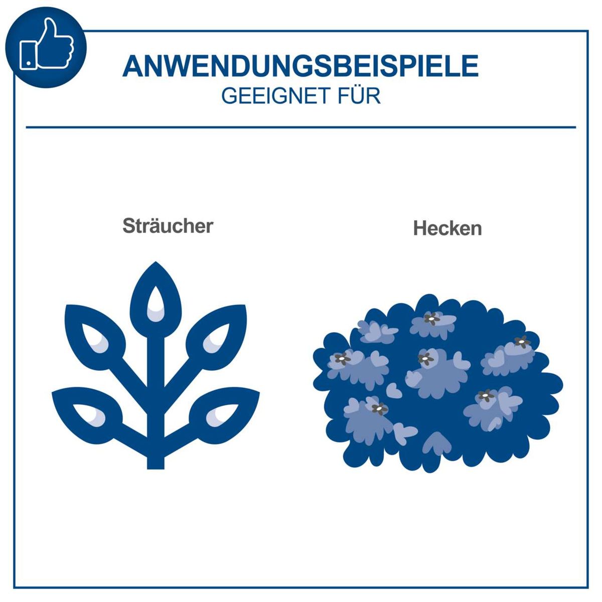 Anwendungsbeispiele: Geeignet für Sträucher und Hecken. Die Heckenschere kann für verschiedene Pflanzenformen verwendet werden.