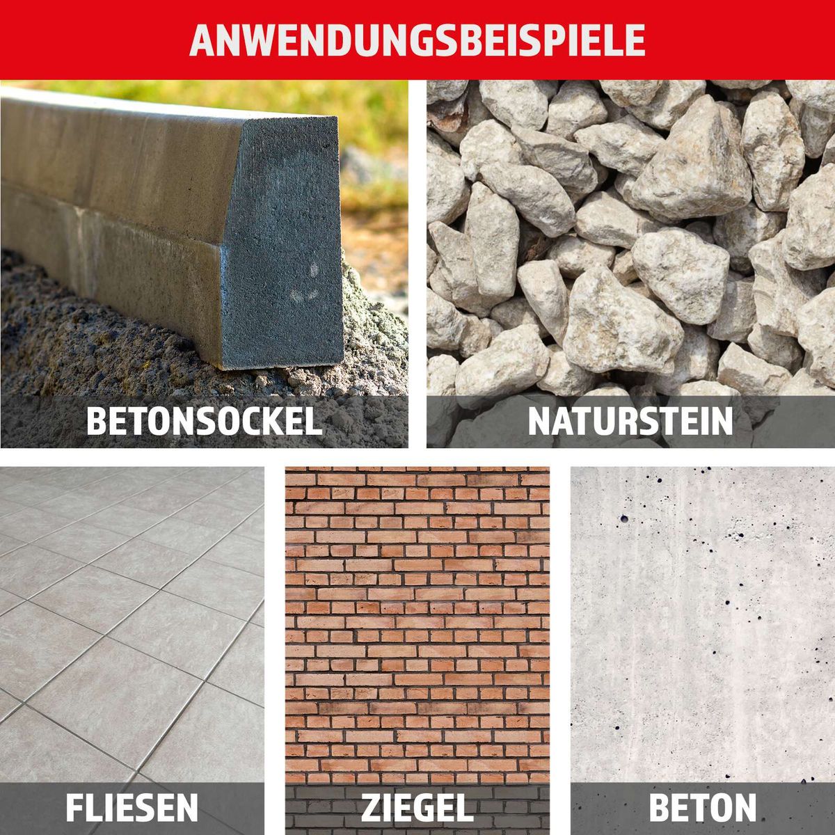 Der Abbruchhammer AB1900 Herkules eignet sich für verschiedene Untergründe wie Betonsockel, Naturstein, Fliesen, Ziegel und Beton. Ideal für robuste Abbrucharbeiten.
