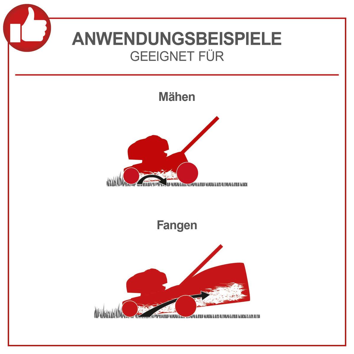 Illustration für die Funktion 'Mähen' und 'Fangen' des Scheppach-Elektrorasenmähers