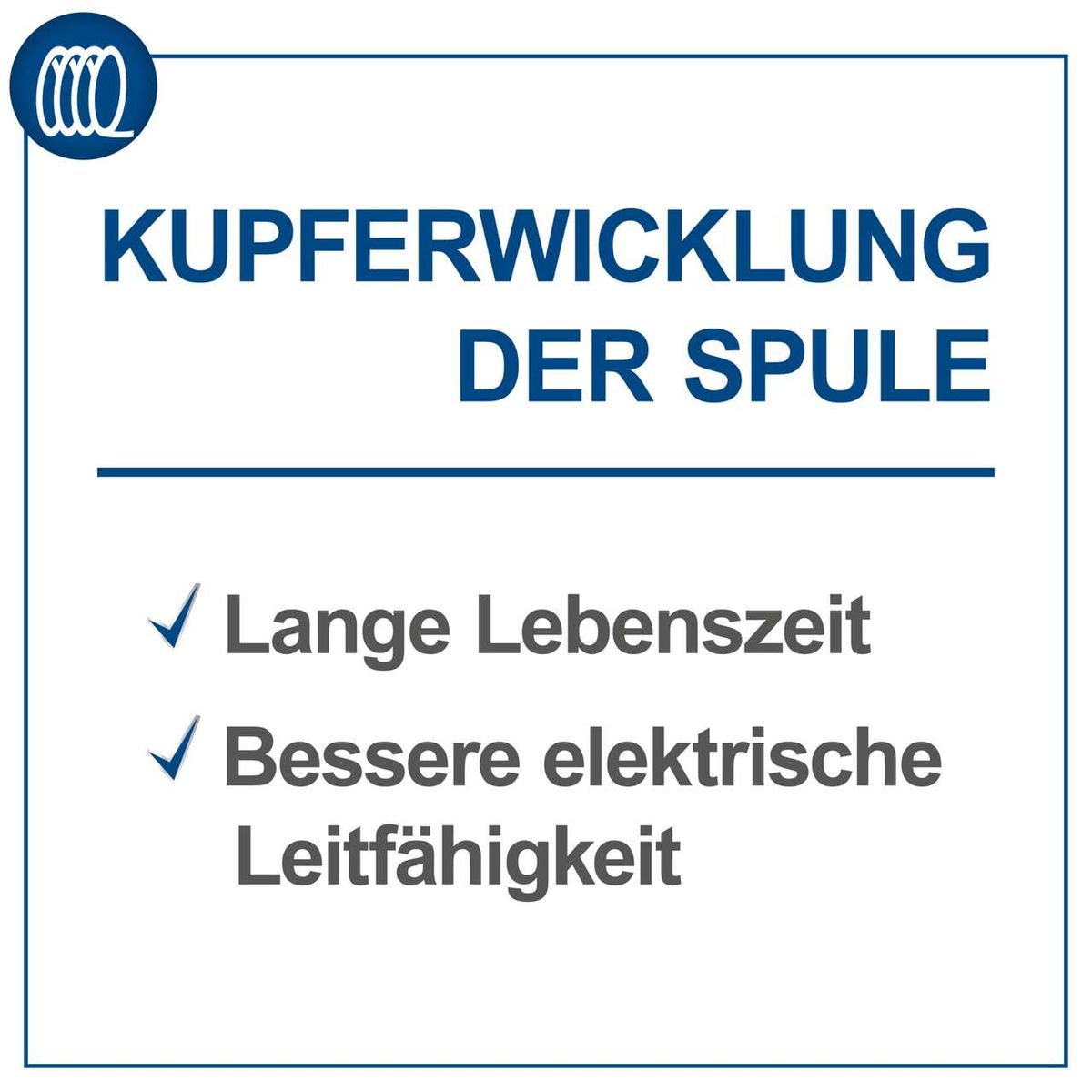 Kupferwicklung der Spule: Lange Lebenszeit, bessere elektrische Leitfähigkeit.