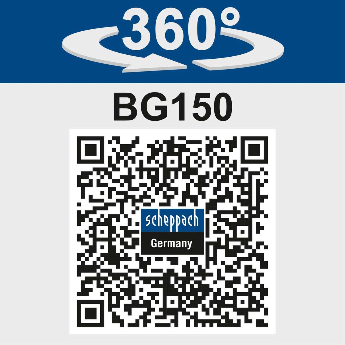 Der Scheppach Doppelschleifer BG150 bietet einen 360°-Schleifbereich. Weitere Details finden Sie unter dem QR-Code.