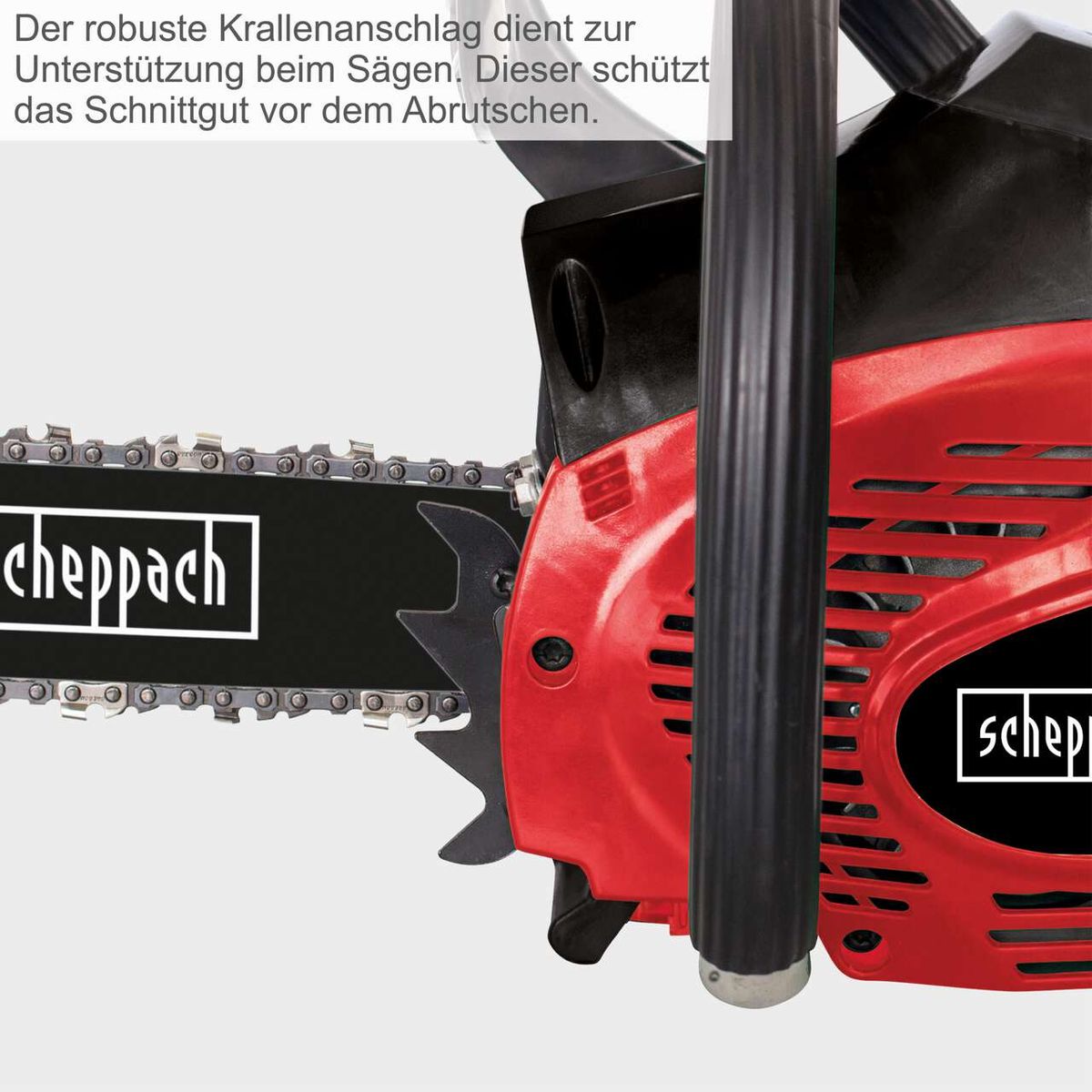 Die robuste Krallenanschlag dient zur Unterstützung beim Sägen. Dieser schützt das Schnittgut vor dem Abrutschen.