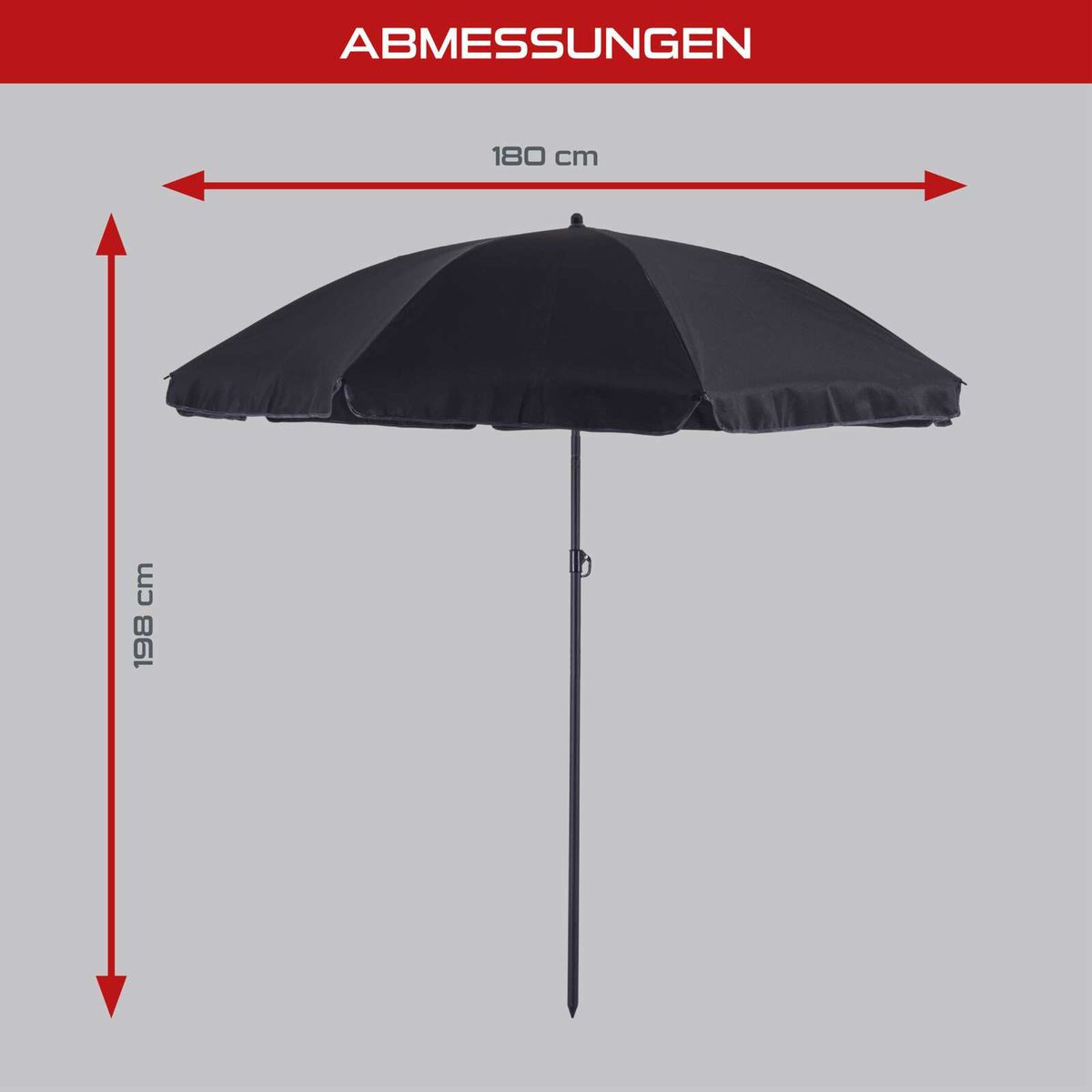 Sonnenschirm mit 180 cm Breite und 198 cm Höhe für Balkon- oder Gartenmöbel