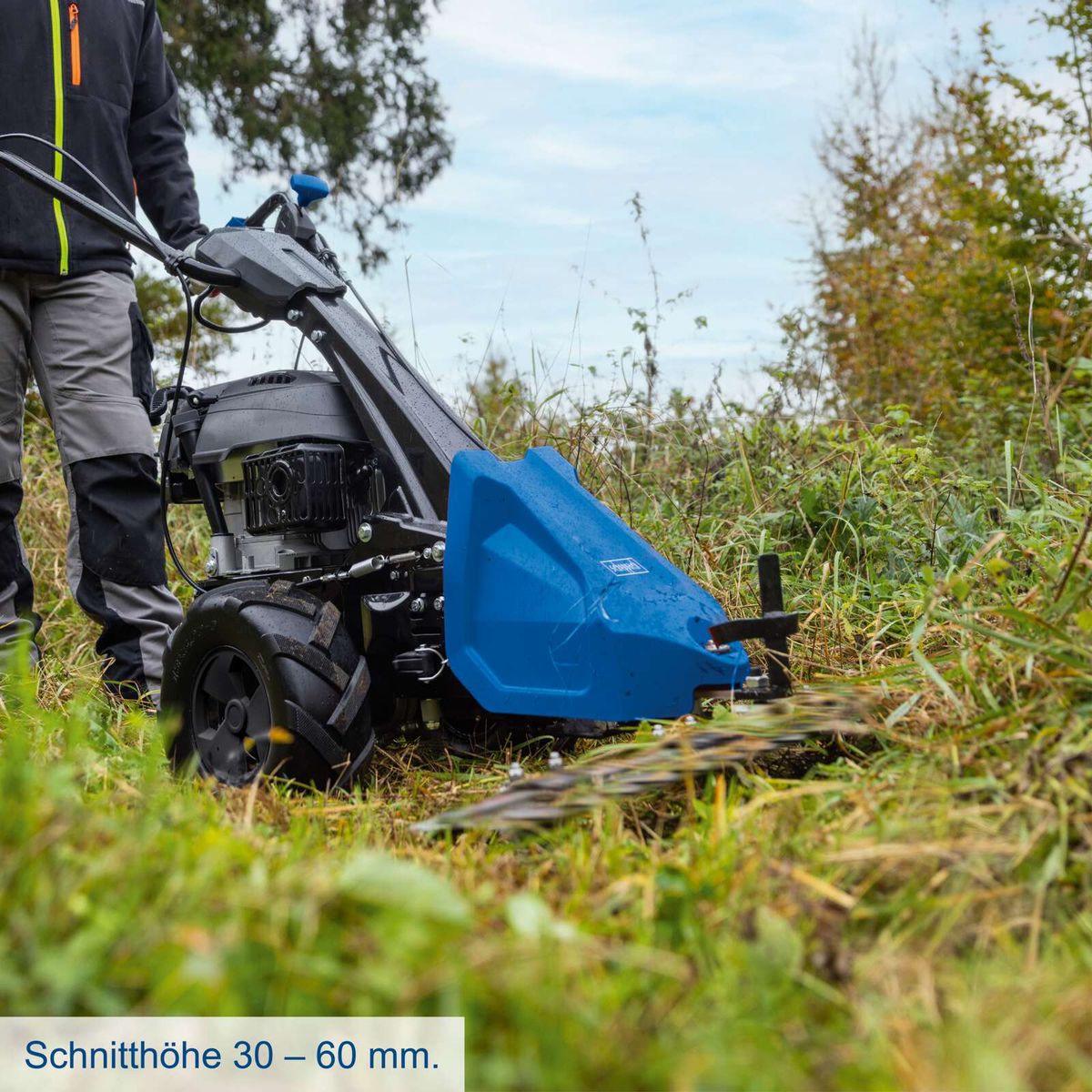 Scheppach-Balkenmäher mit Anzeige für Schneithöhe zwischen 30 und 60 mm