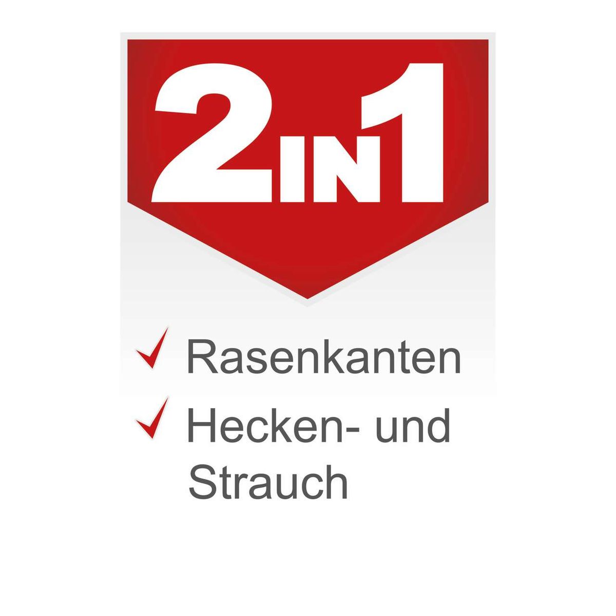 Das Produkt bietet Rasenkanten und Hecken- und Strauchschneiden in einem Gerät.