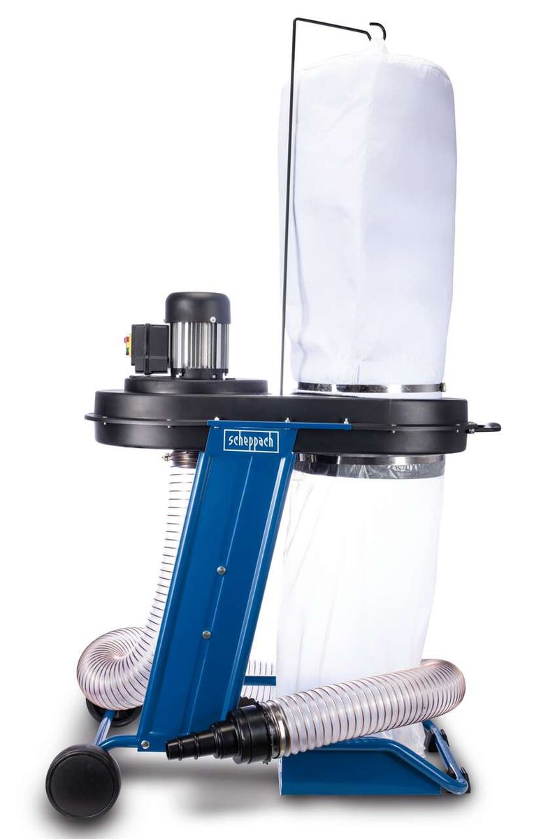 Absauganlage HD12 Scheppach von der Seite. Gezeigt wird der Auffangbehälter und der Motor.