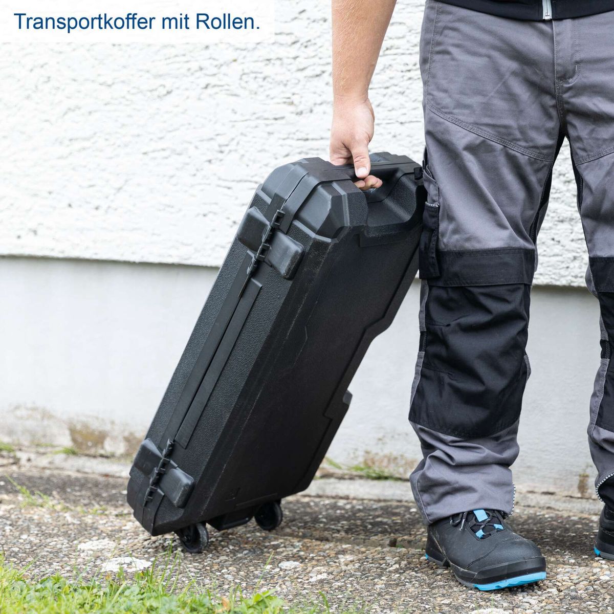 Transportkoffer mit Rollen für den Abbruchhammer AB1950 von Scheppach, zur einfachen Lagerung und Transportierung.