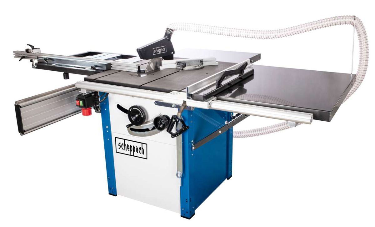 Scheppach Tischkreissäge Präzisionsmodell mit integriertem Auswurfsystem und Arbeitsplatte