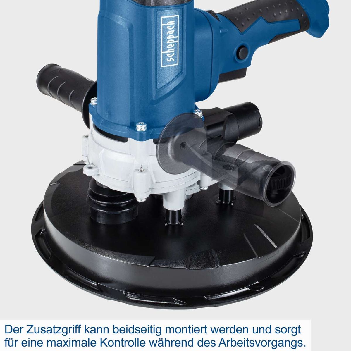 Der Zusatzgriff des Wand- und Deckenschleifers DS200 kann beidseitig montiert werden und sorgt für eine maximale Kontrolle während des Arbeitsvorgang.