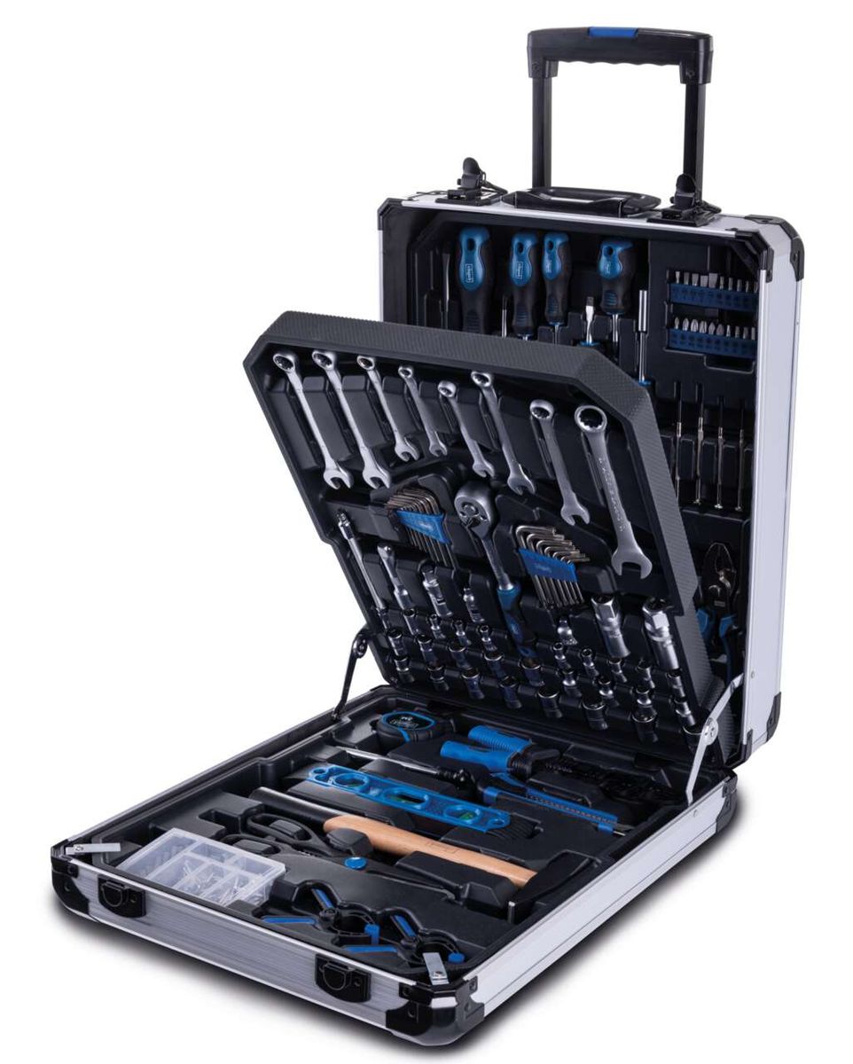 Scheppach-Werkzeugkoffer WZT187 mit umfassendem Sortiment an Schraubenziehern, Zangen und anderen Werkzeugen