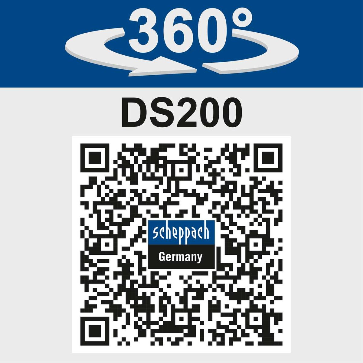 Der Scheppach DS200 bietet einen 360-Grad-Schleifbereich für flexible Anwendungen. Weitere Details finden Sie unter dem QR-Code.
