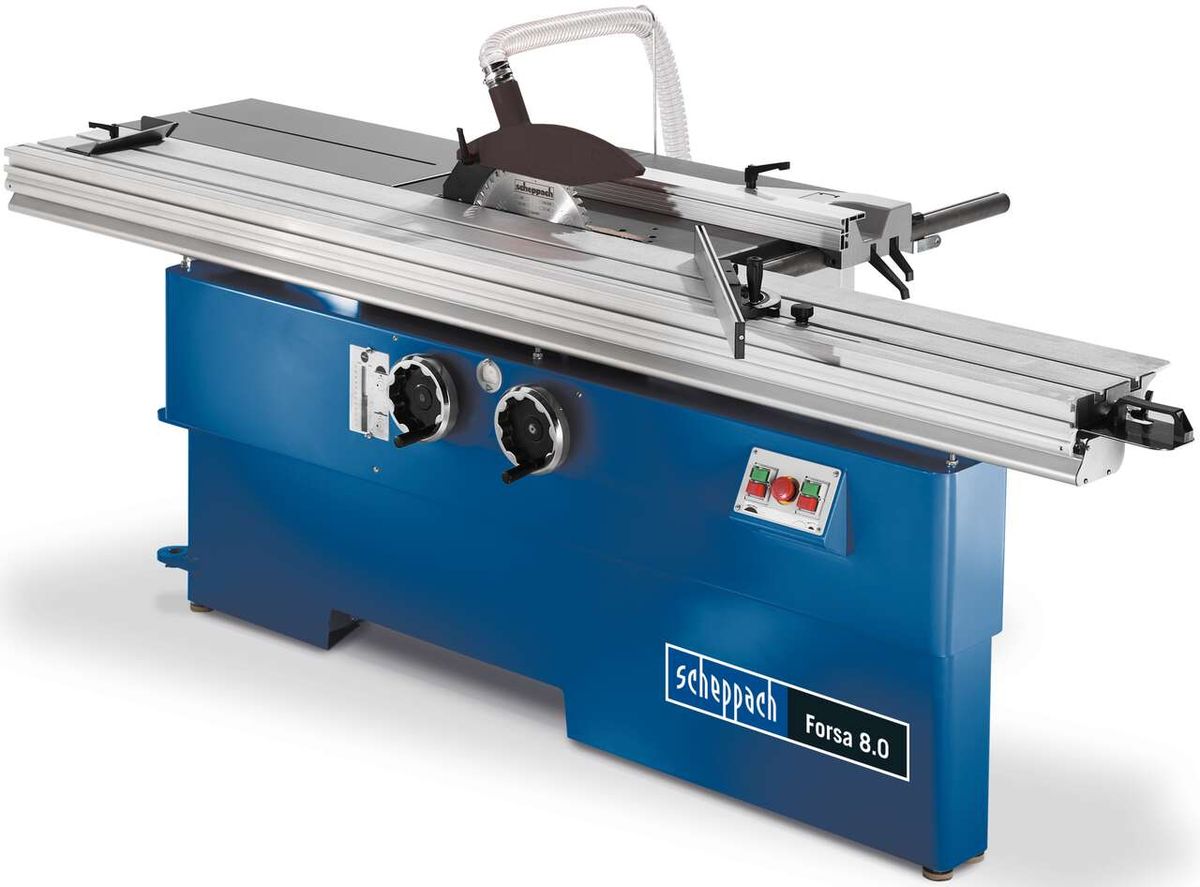 Formatkreissäge Forsa 8.0 von Scheppach, gezeigt von der Seite.