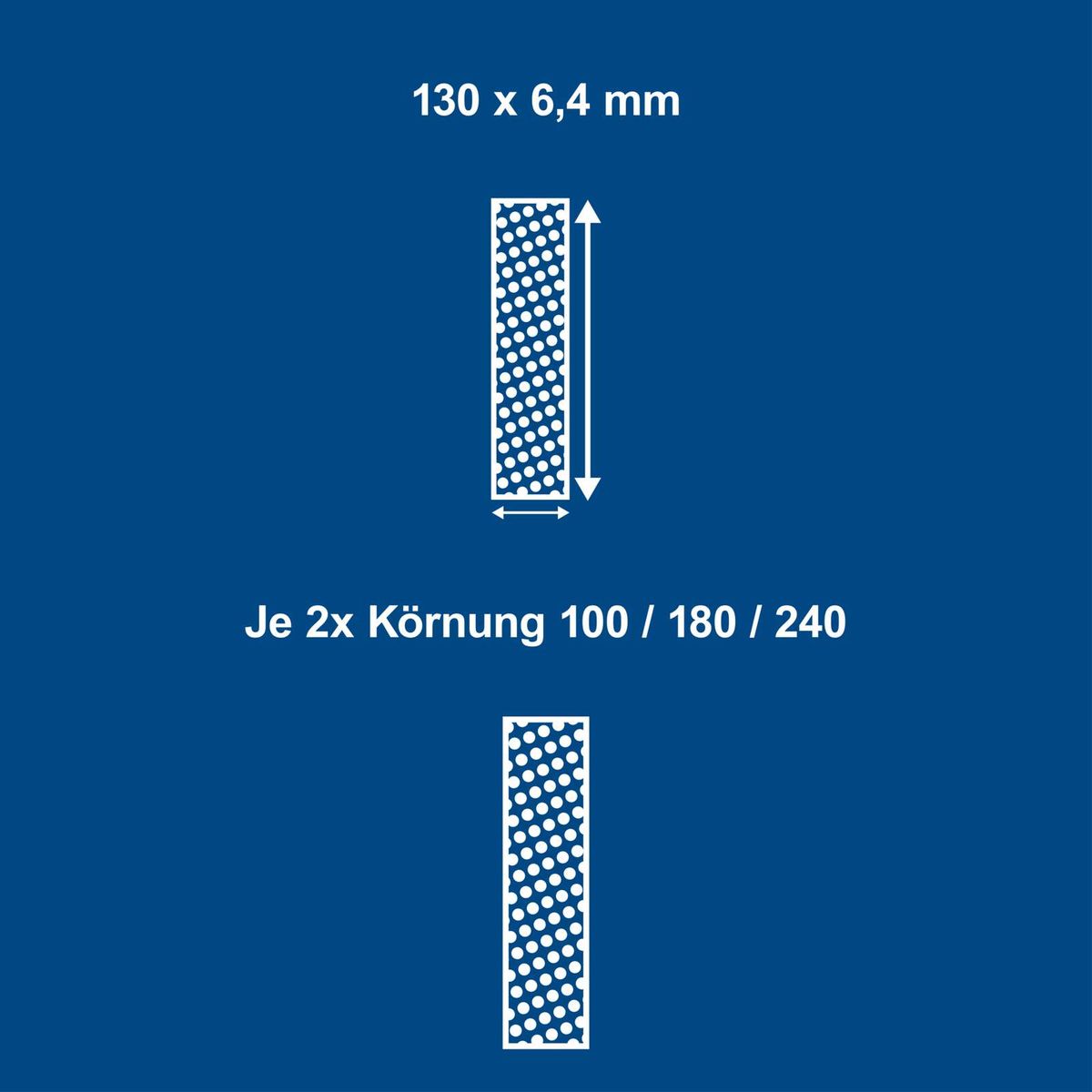 Schleifband-Set mit Abmessungen 130 x 6,4 mm und Körnungen 100, 180, 240 für Schleifarbeiten
