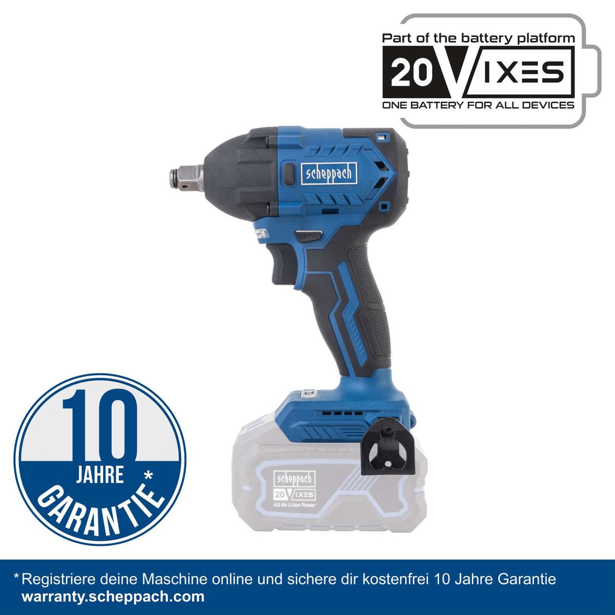Scheppach-Werkzeug mit 10-jähriger Garantie, 20V-XiX-Batterieplattform, 4,0 Ah Li-Ion-Batterie