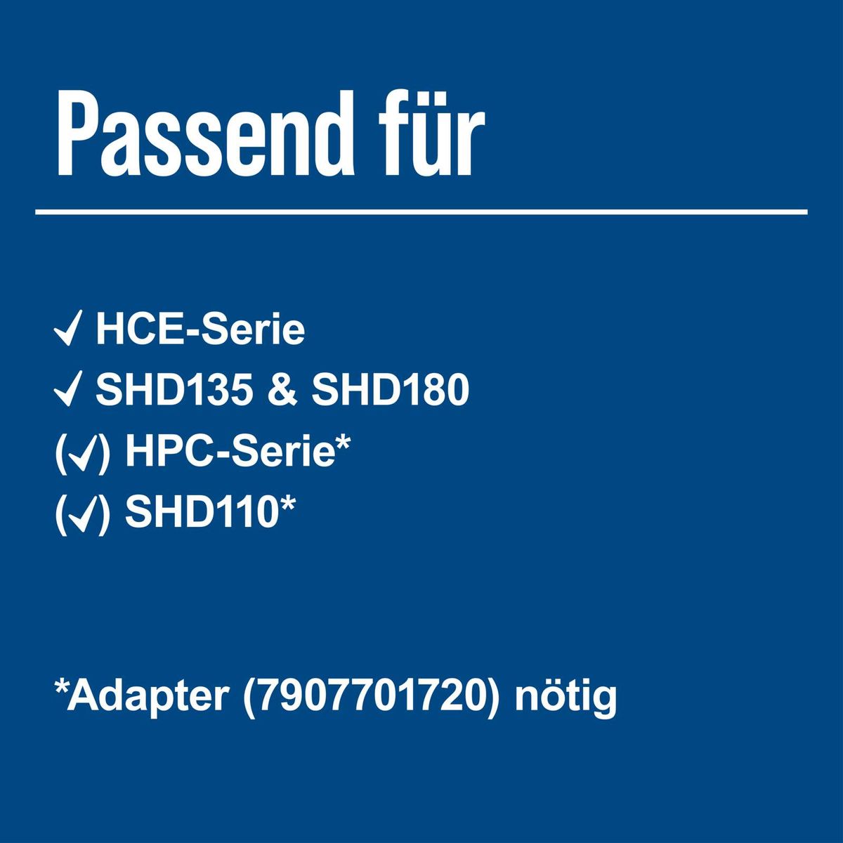 Scheppach-Hardwarekompatibilität für HCE-Serie, SHD135, SHD180 sowie HPC- und SHD110-Modelle mit Adapter (7907701720) erforderlich