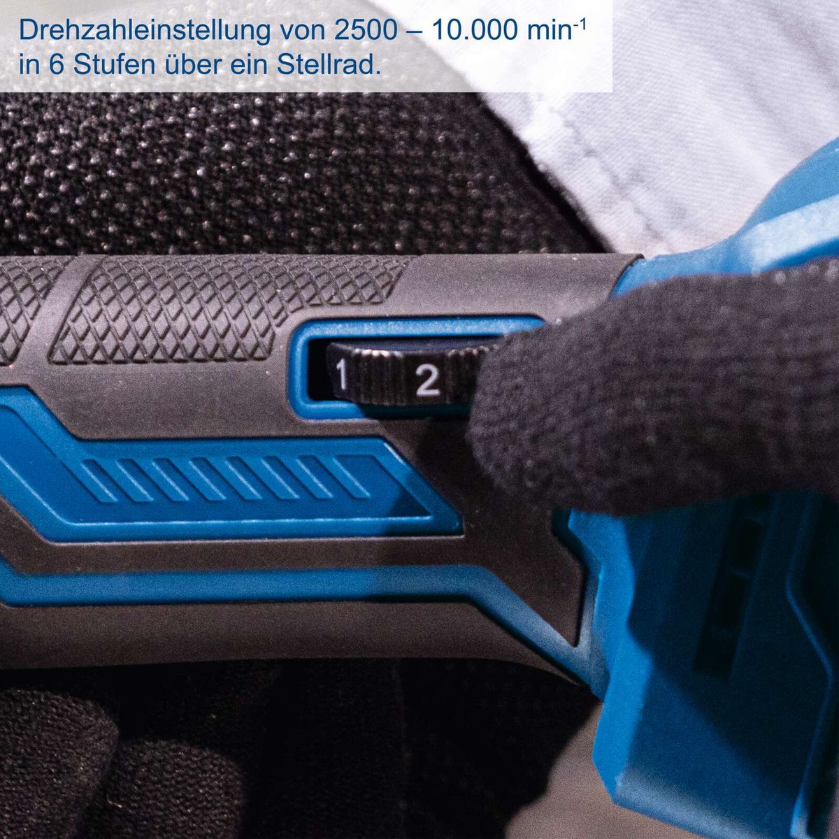 Winkelzang mit Drehzahlregelung von 2500 bis 10.000 U/min über Stellrad