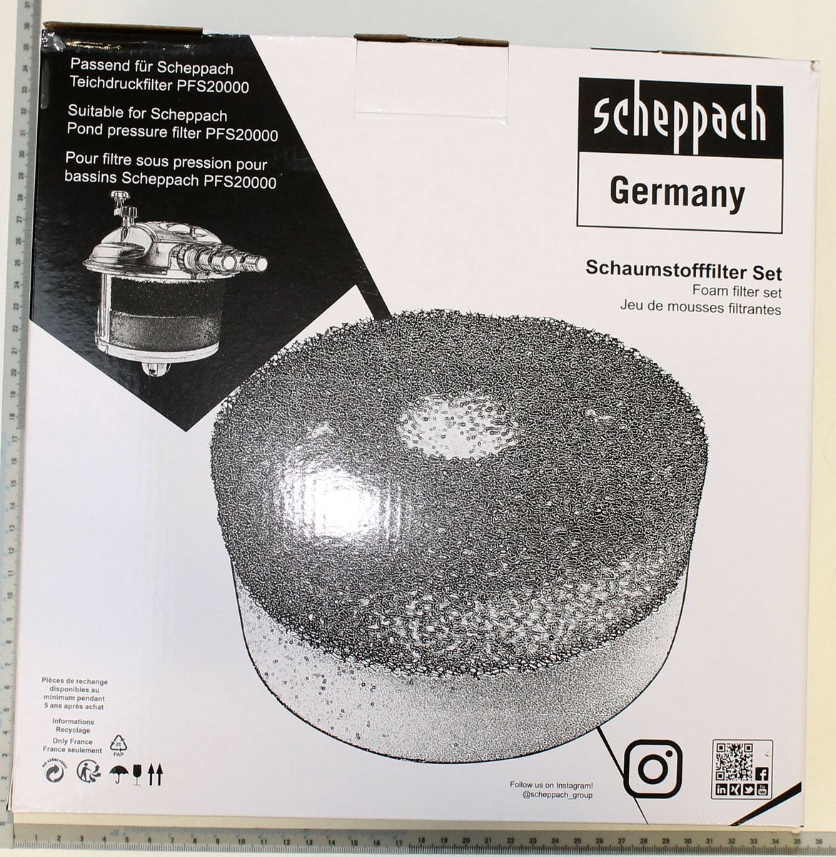 Schaumstofffilter Set für Teichdruckfilter PFS2000 von Scheppach. Gezeigt wird ein Filterelement von oben.