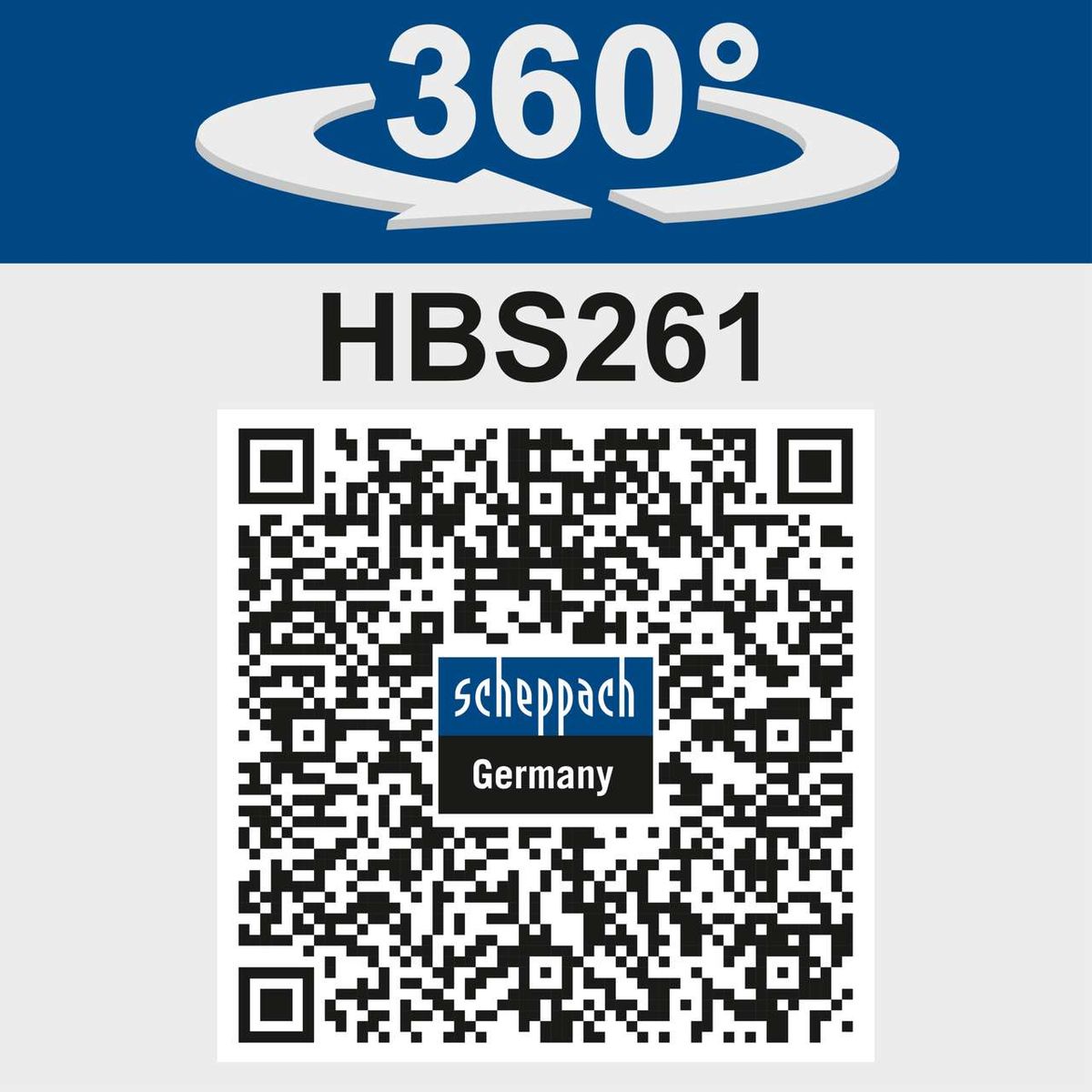 Bandsäge HBS261 mit 360°-Drehfunktion und QR-Code für Scheppach-Produktinformationen