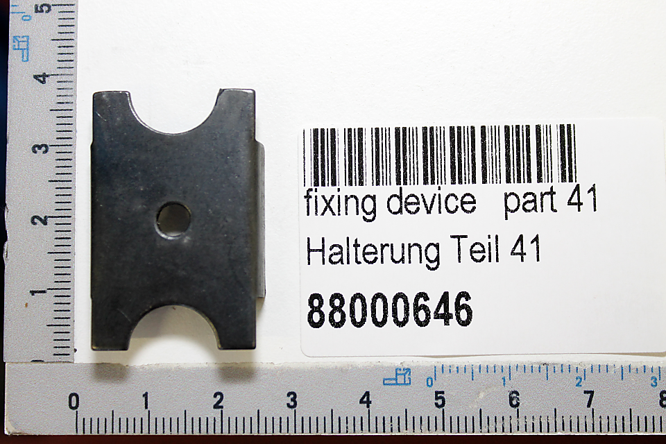 Scheppach Halterung Teil 41, Artikelnummer 88000646. Das Teil wird von der Seite gezeigt.