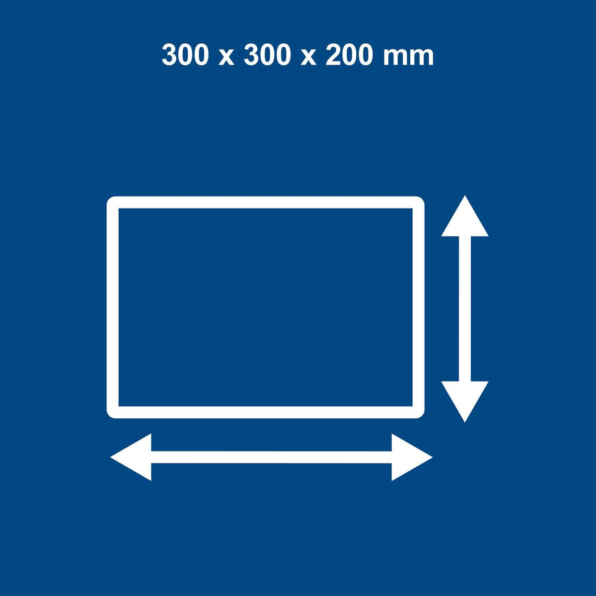 Haltekralle mit Baggerdaumen, Maße 300 x 300 x 200 mm – technische Abmessungen und Funktionselemente dargestellt