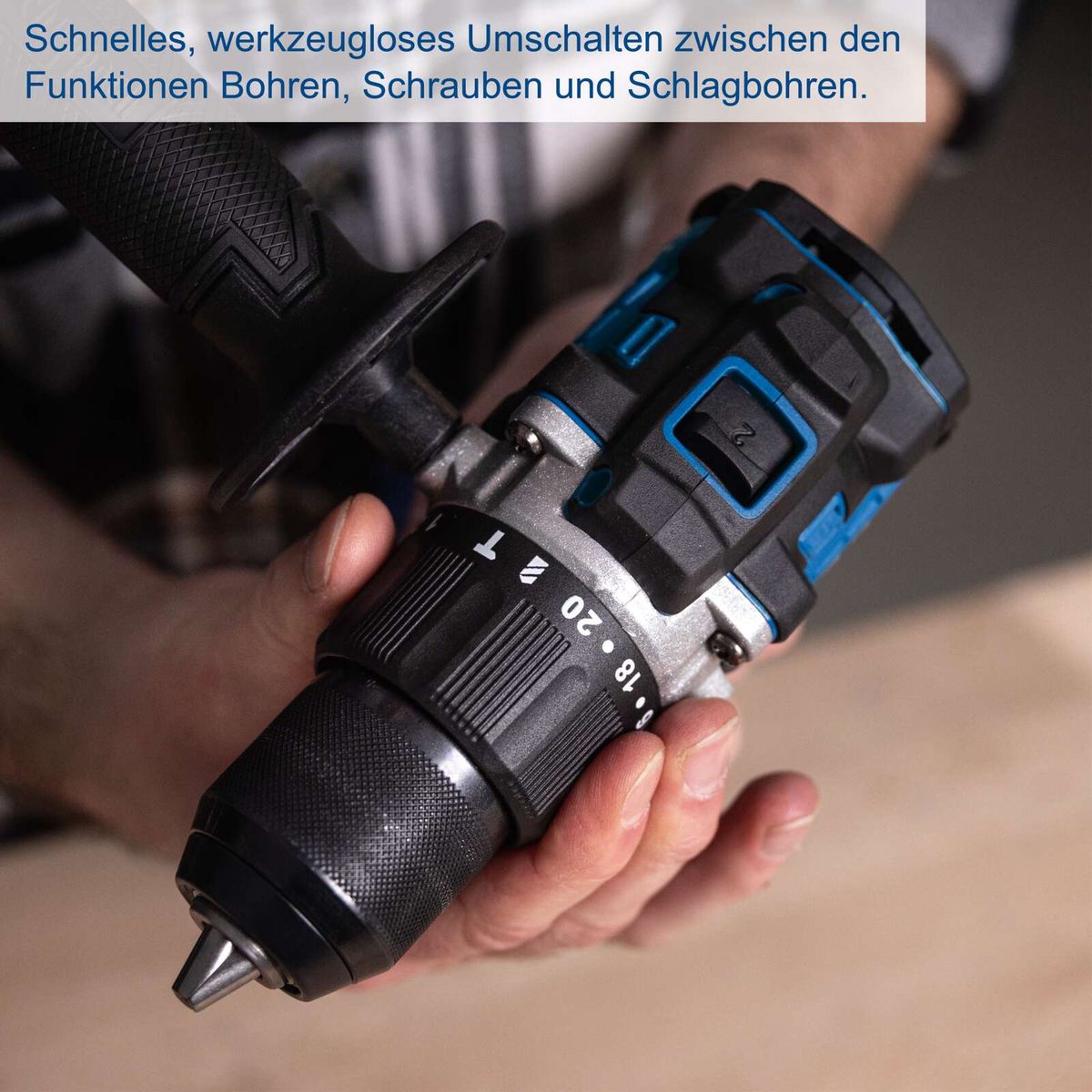 Akku-Schlagbohrschrauber mit werkzeuglosem Schnellspannfutter für präzise Bohrungen und Schraubarbeiten