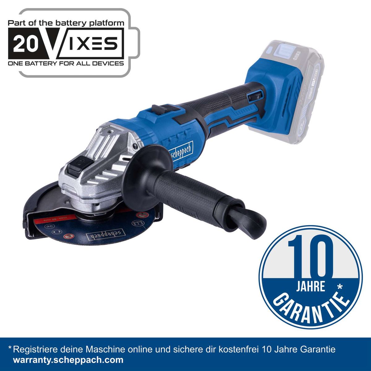 Akku-Winkelschleifer mit 10-jähriger Garantie, Scheppach-Batterie-Werkzeugset inkl. Akku und Ladegerät