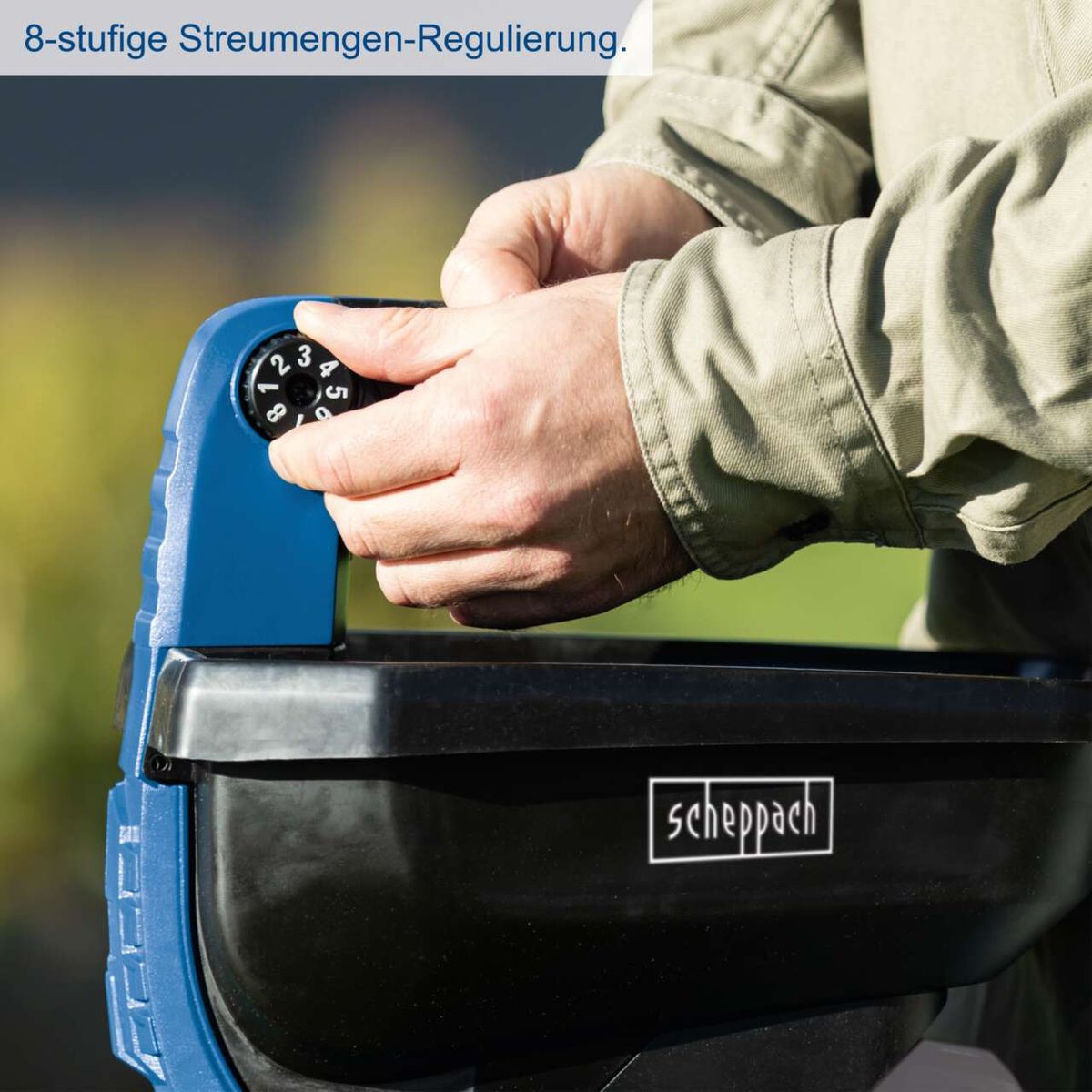8-stufige Strommengen-Regulierung für Akku-Handstreuer mit Drehknopfbedienung