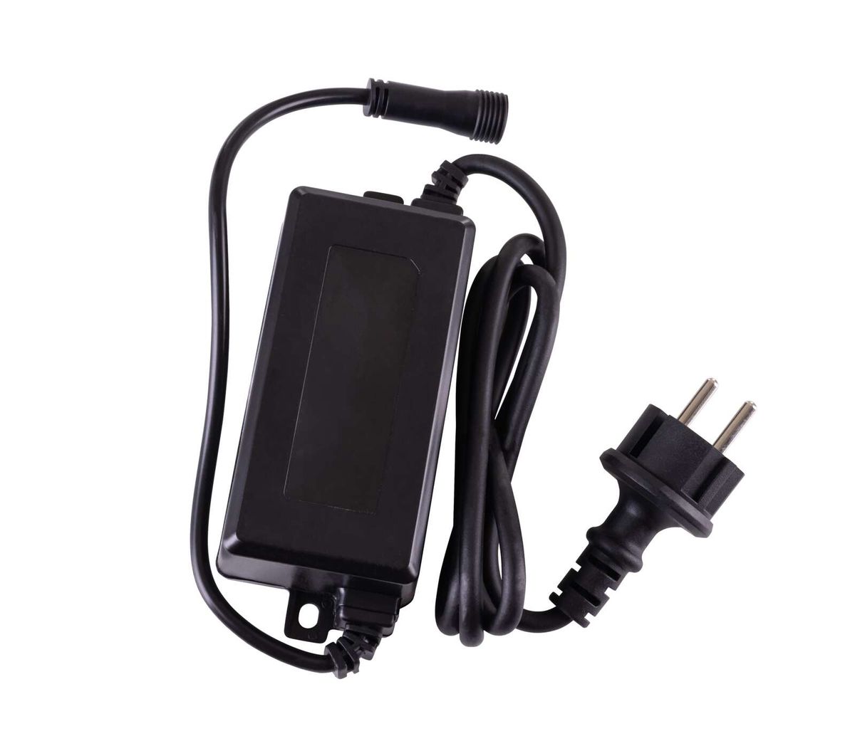 Netzteil NT3.0-RC -20Li von Scheppach, gezeigt von vorne. Das Gerät hat einen schwarzen Gehäusekörper mit zwei Kabeln, die an den Seiten angeschlossen sind.