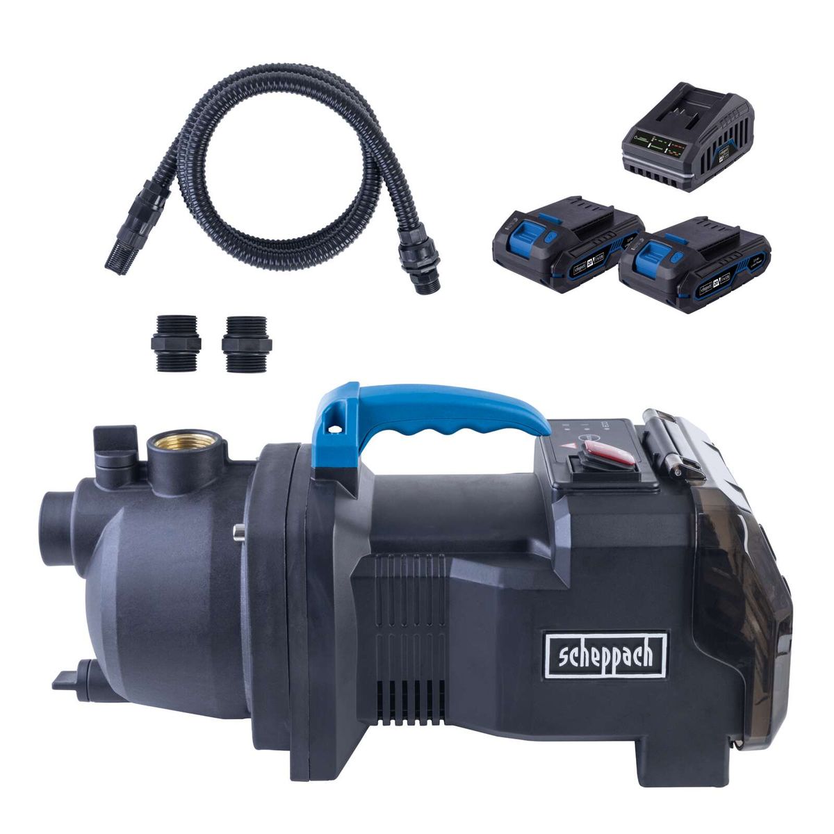 Akku-Gartenpumpe C-GP3000-X mit Akkusatz von Scheppach inkl. Ladegerät und Anschlusskomponenten