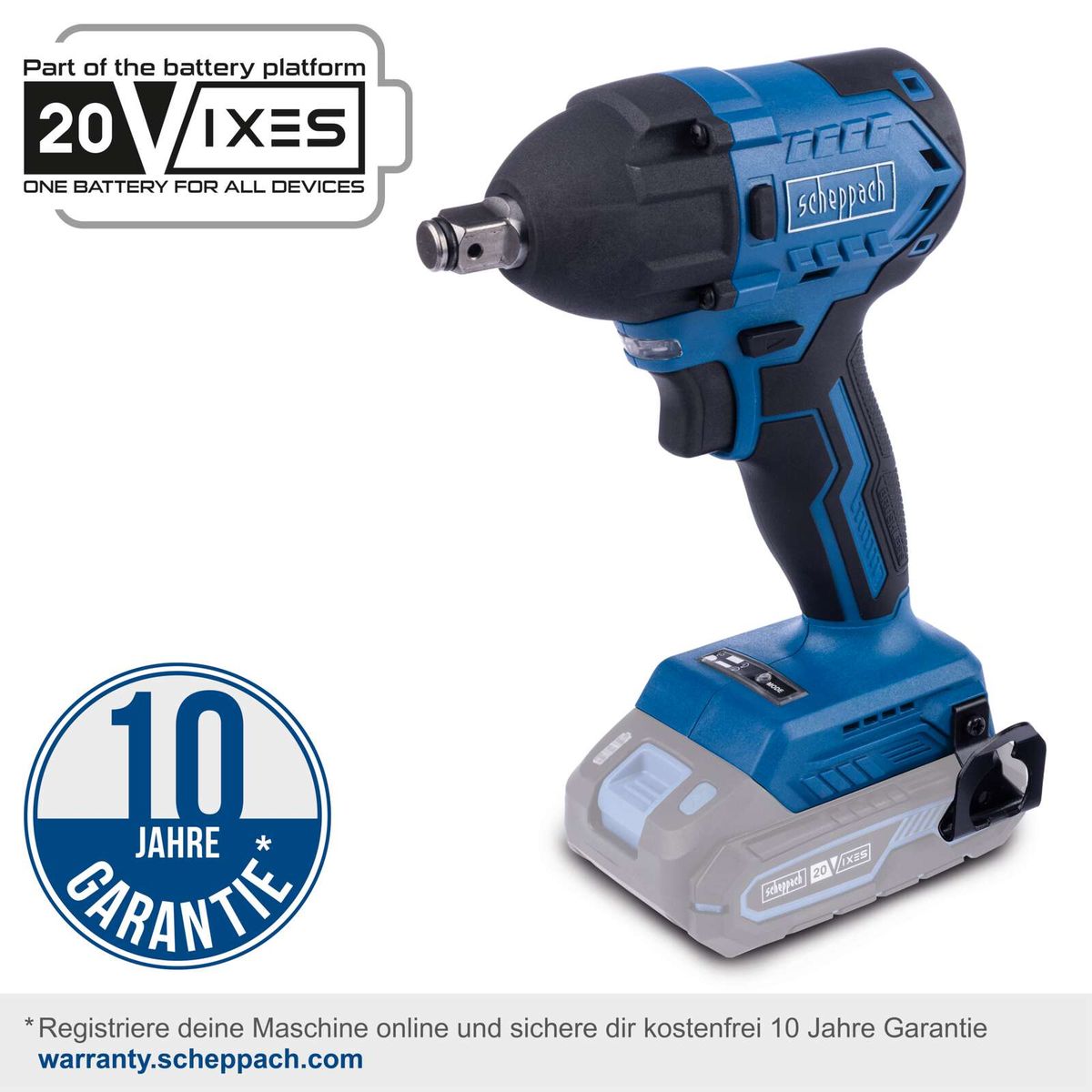 Scheppach Akku-Schlagschrauber mit 20-V-XES-Batterie und 10-jähriger Garantie, inkl. Online-Registrierung