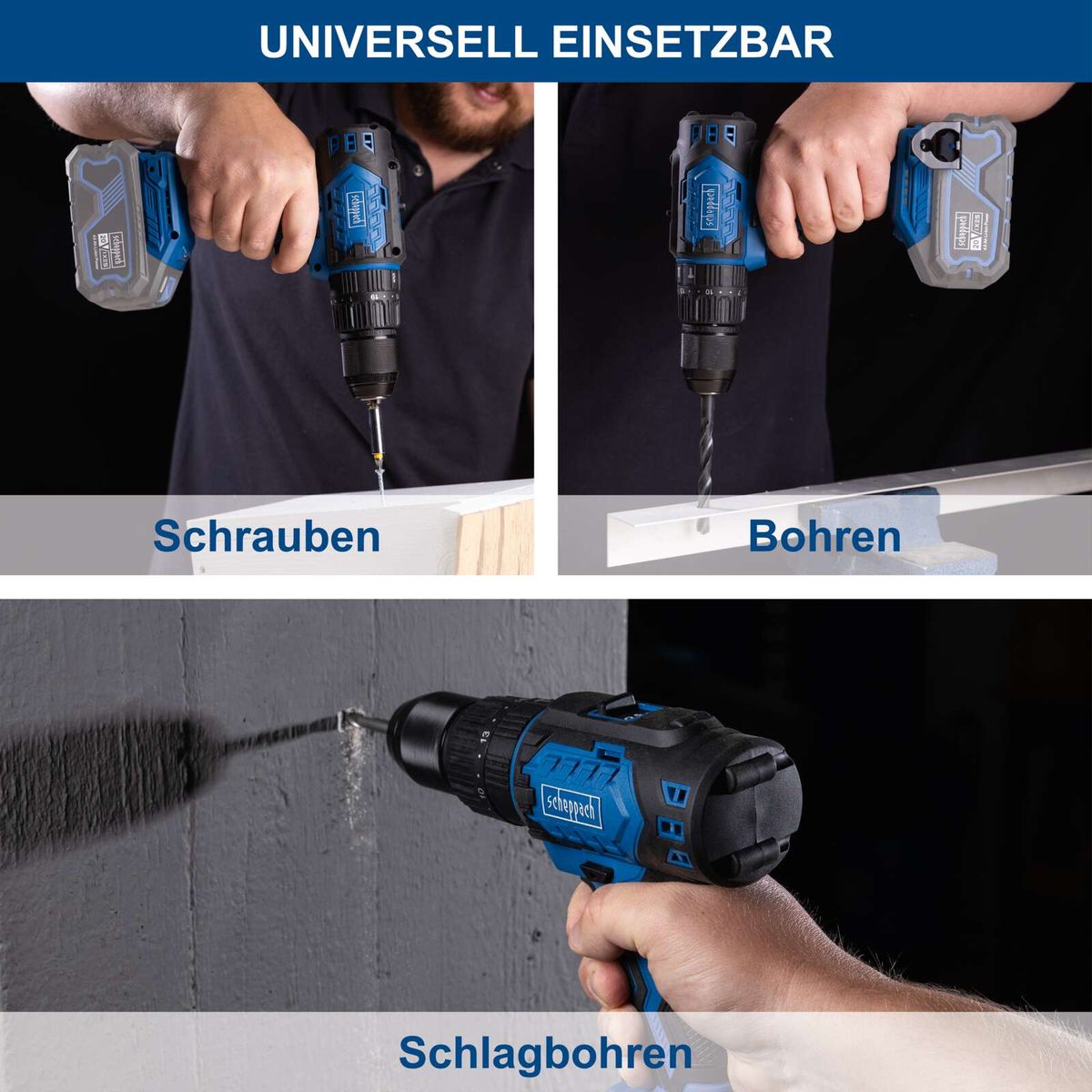 Universalwerkzeug mit Schlagbohrfunktion, Schraub- und Bohrmöglichkeiten für präzise DIY-Arbeiten