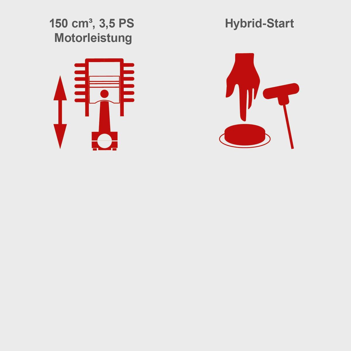 Der Benzin Rasenmäher MS150-42E von Scheppach hat eine Motorleistung von 150 cm³ und 3,5 PS. Er verfügt über einen Hybrid-Start. Der Rasenmäher hat einen Radantrieb und wird inklusive Akku und Ladegerät geliefert.