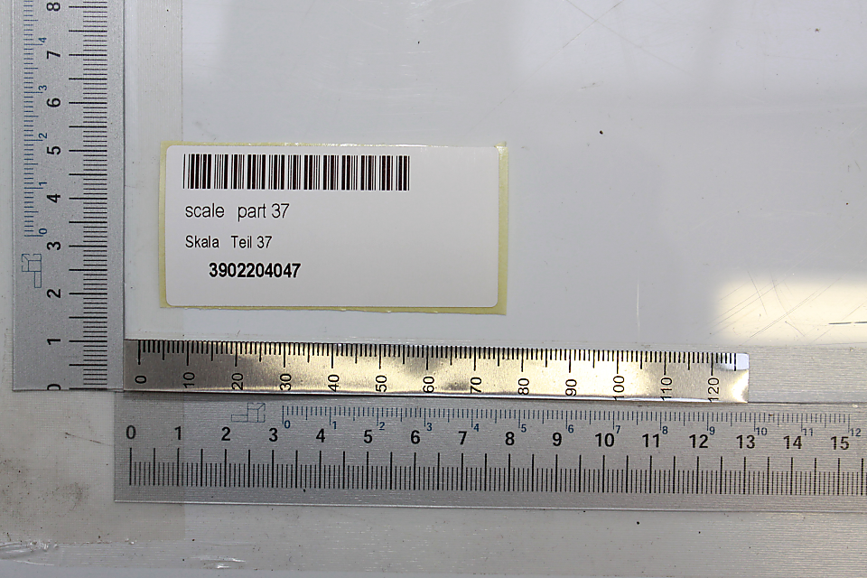 Scheppach-Skala (Teil 37) mit Messstreifen, Teil der Skala 0–120 mm