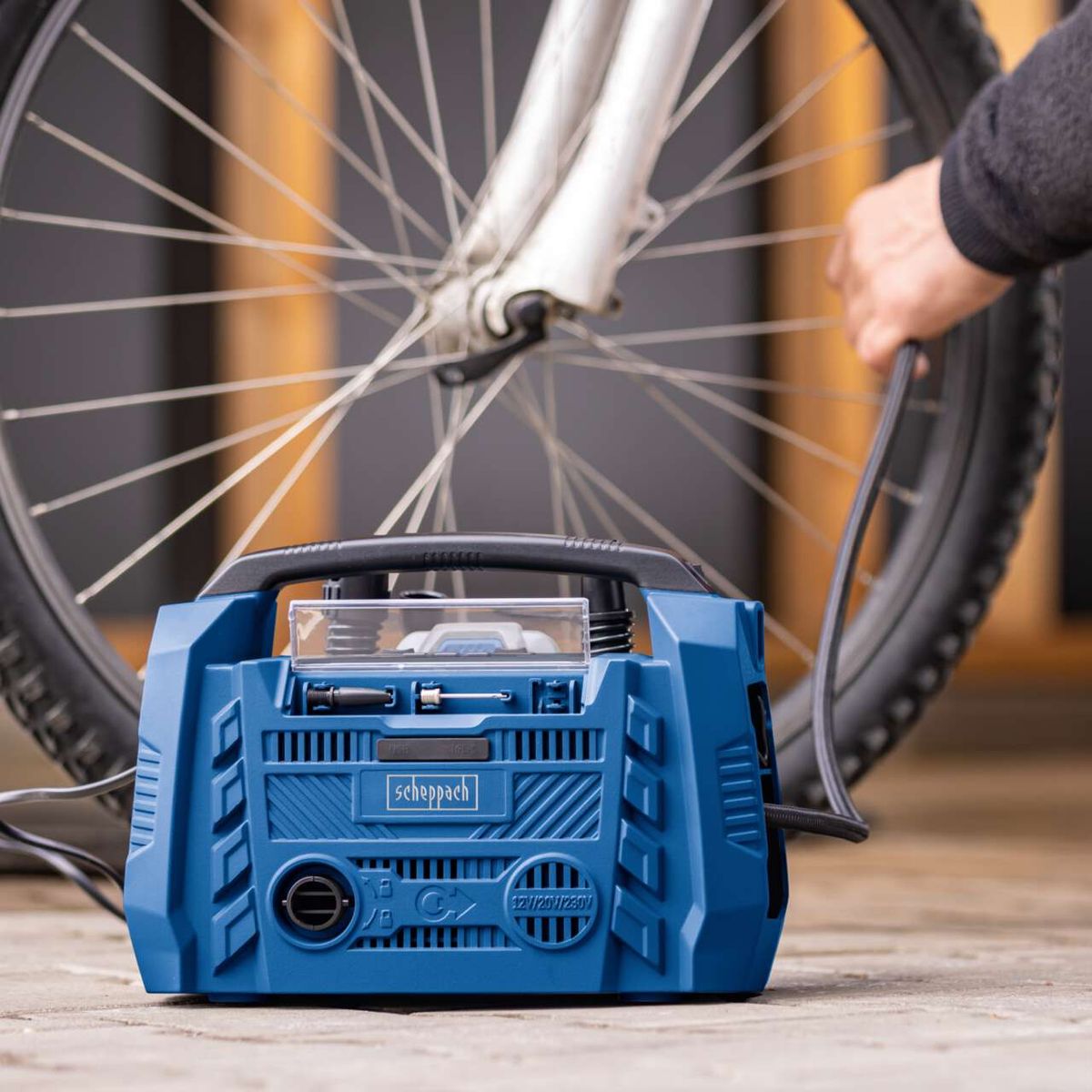 Scheppach Hybrid Compressor with USB ports and multiple drive options for tools