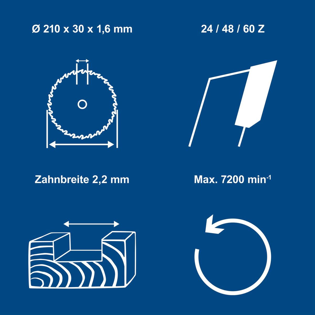 Scheppach-Kreissägeblatt-Set mit 210 mm Durchmesser, 30 mm Breite, Zahnbreite 2,2 mm und 1,6 mm Stärke; 24/48/60 Zähne
