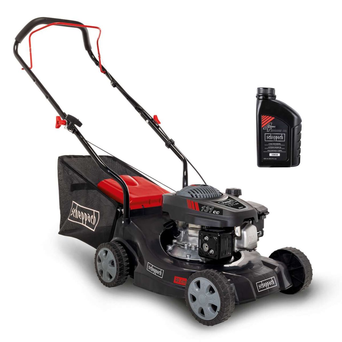 Scheppach-Maschine MP132-40, Benzin-Rasenmäher mit 40 cm Schnittbreite, 3-fach Verstellmöglichkeit und Ölbehälter