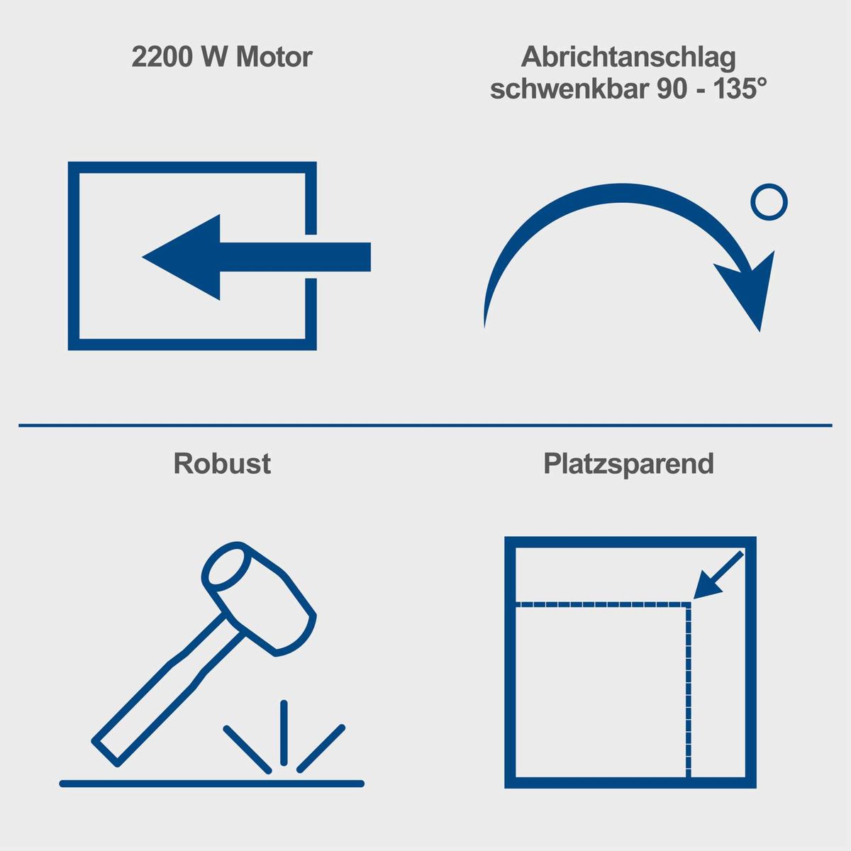 Motorleistung und Bewegungsfähigkeit eines 2200-Watt-Abricht- und Dickenhobels mit Schwenkfunktion