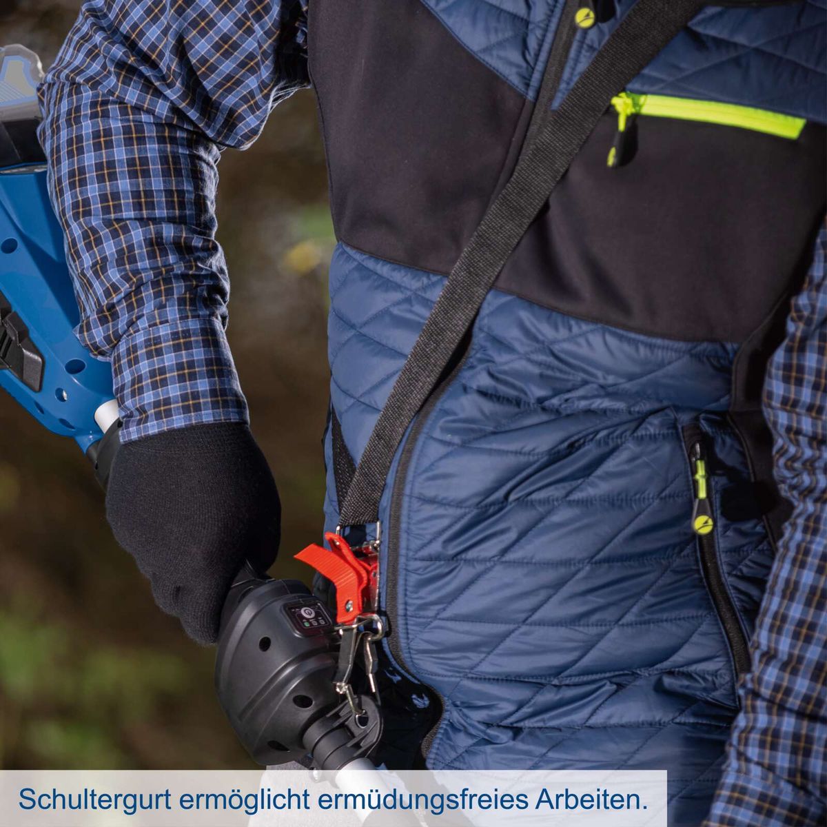 Schultergurt für ermüdungsfreies Arbeiten mit multifunktionalem Akku-Tool