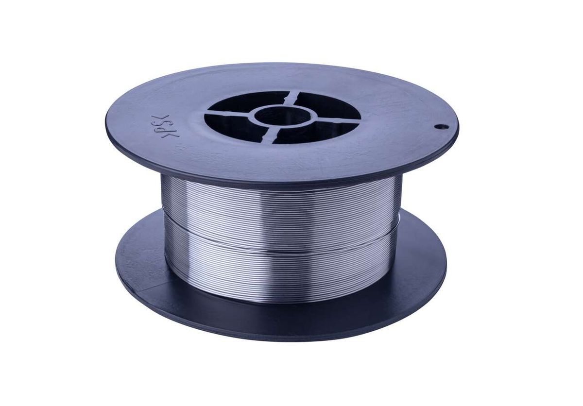 Fülldraht 0,6 mm von Scheppach, auf einer Spule von vorne gezeigt.