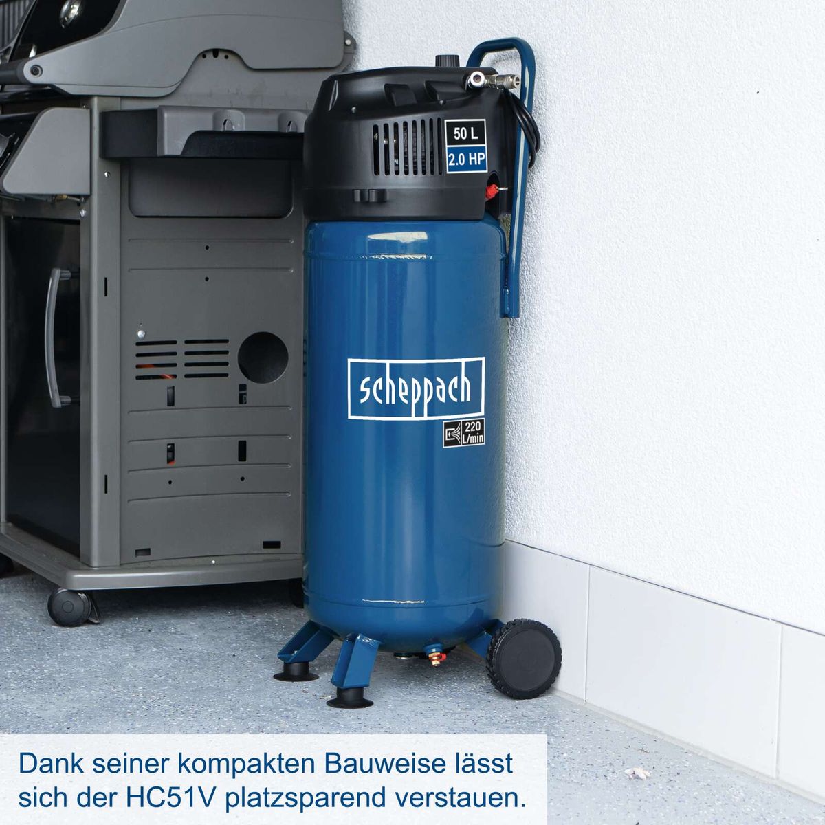 Scheppach Kompressor HC51V mit kompakter Bauweise, platzsparend und für Zubehörset ideal