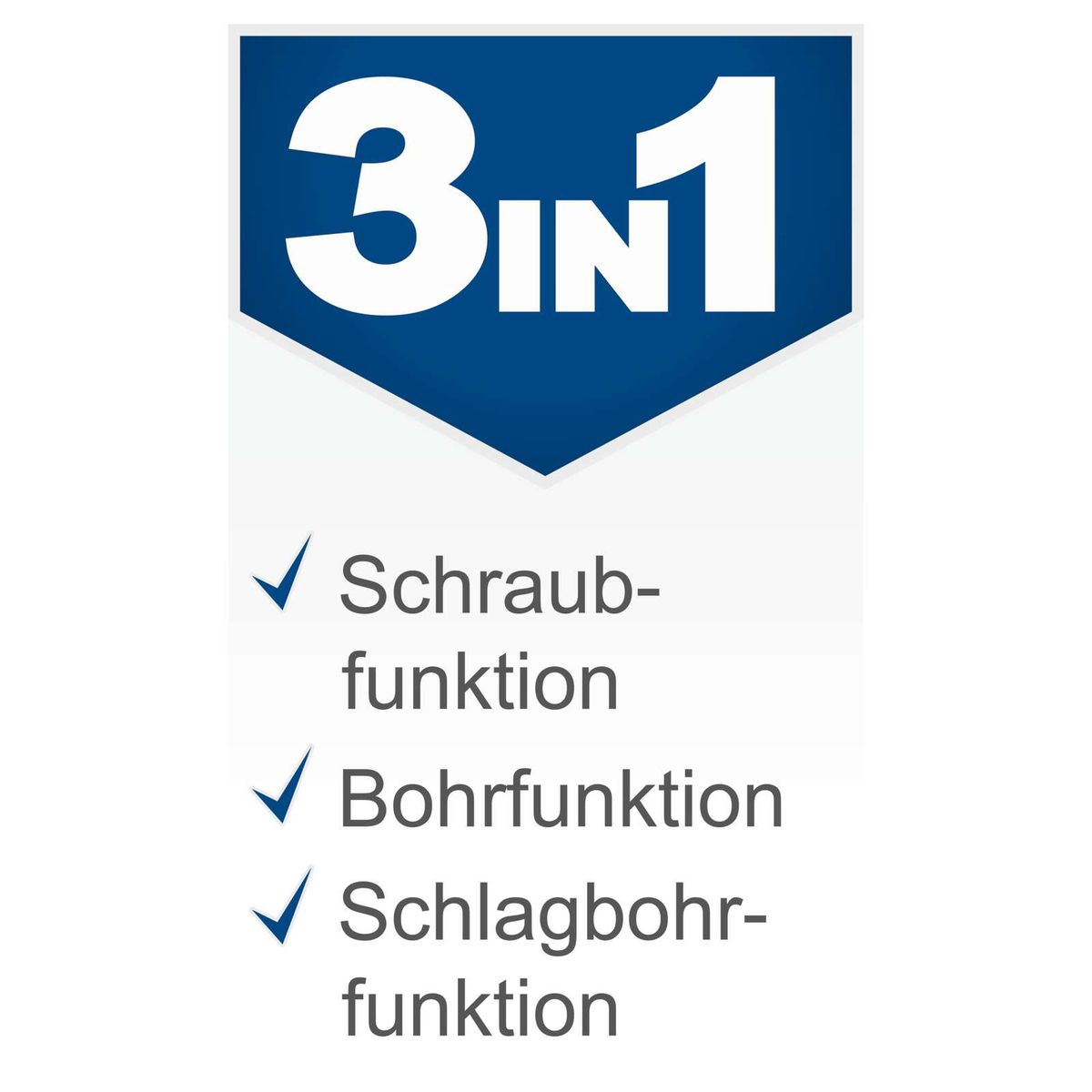 Werkzeug mit Schraub-, Bohr- und Schlagbohrfunktion für den 3in1-Anwendungsbereich