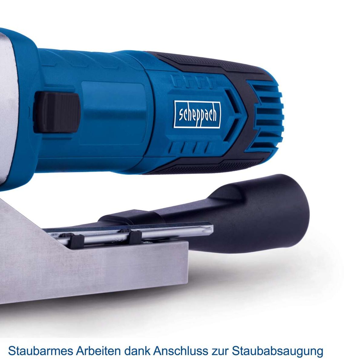 Lackfräse LFR720 von Scheppach mit staubarmem Arbeiten dank Anschluss zur Staubabsaugung.