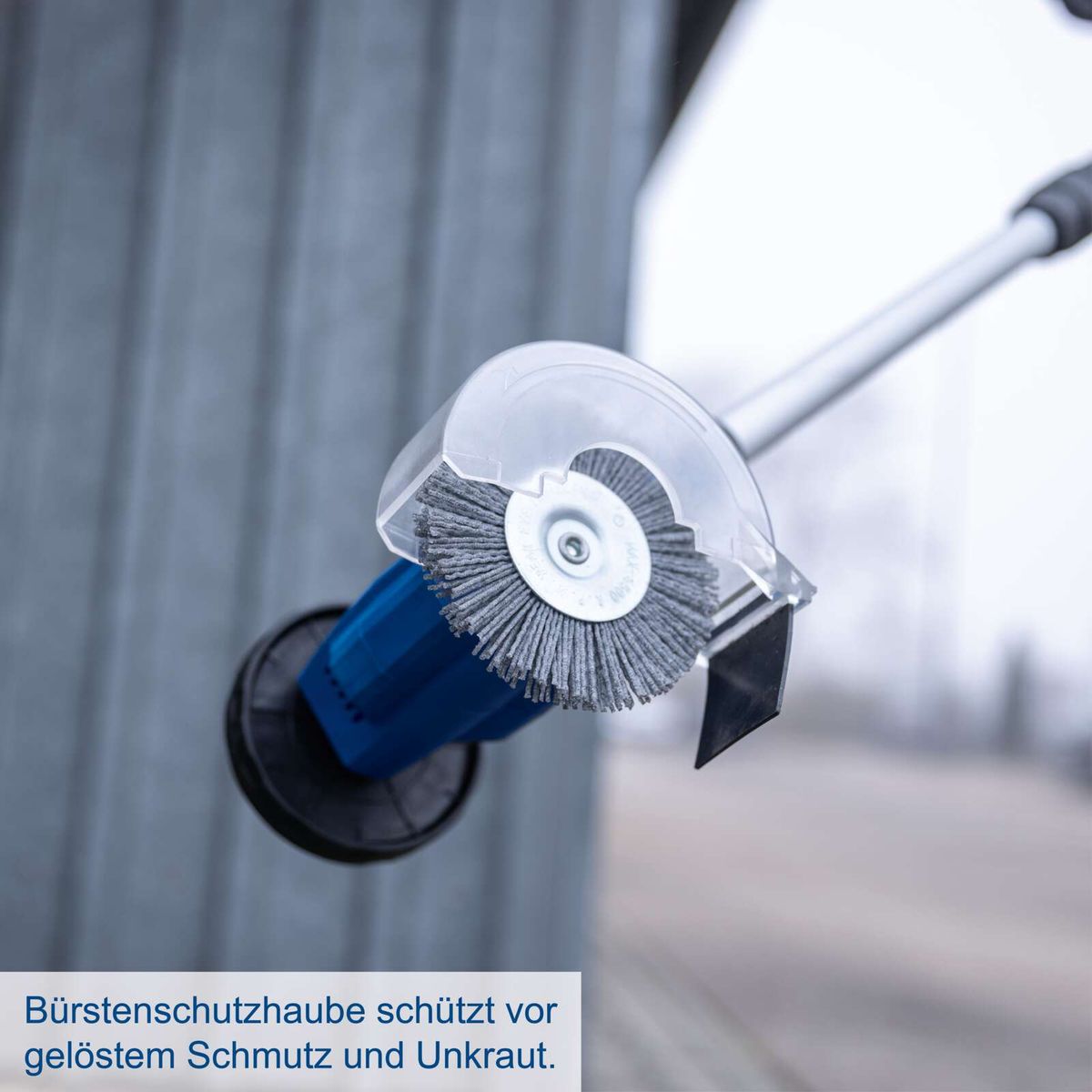 Schutzhaube für Bürstenwerkzeug gegen losen Schmutz und Unkraut