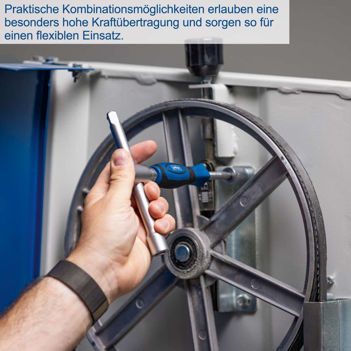 Praktische Kombinationsmöglichkeiten ermöglichen eine besonders hohe Kraftübertragung und sorgen so für einen flexiblen Einsatz. Werkzeugkoffer TB170 Scheppach - 135-tlg Werkzeug Set | Werkzeugkiste gefüllt | Steckschlüsselsatz.