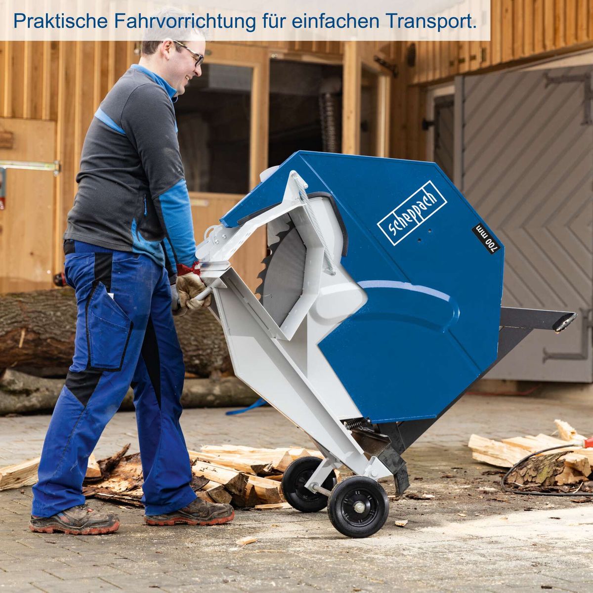 Portable Holzschleifmaschine mit Transportwagen für präzises Arbeiten im Freien