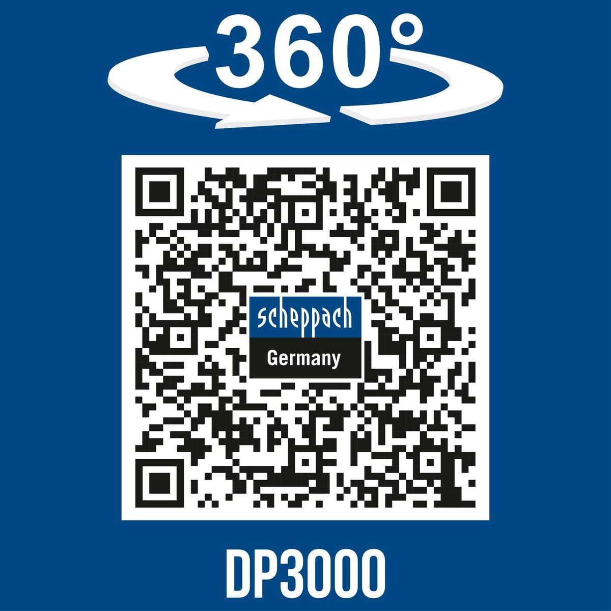 Scheppach-Dumper DP3000 mit 360°-Sichtfeld und QR-Code für Deutschland