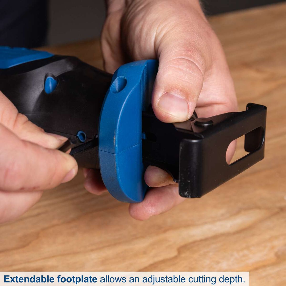 Adjustable footplate for variable cutting depth on a reciprocating saw