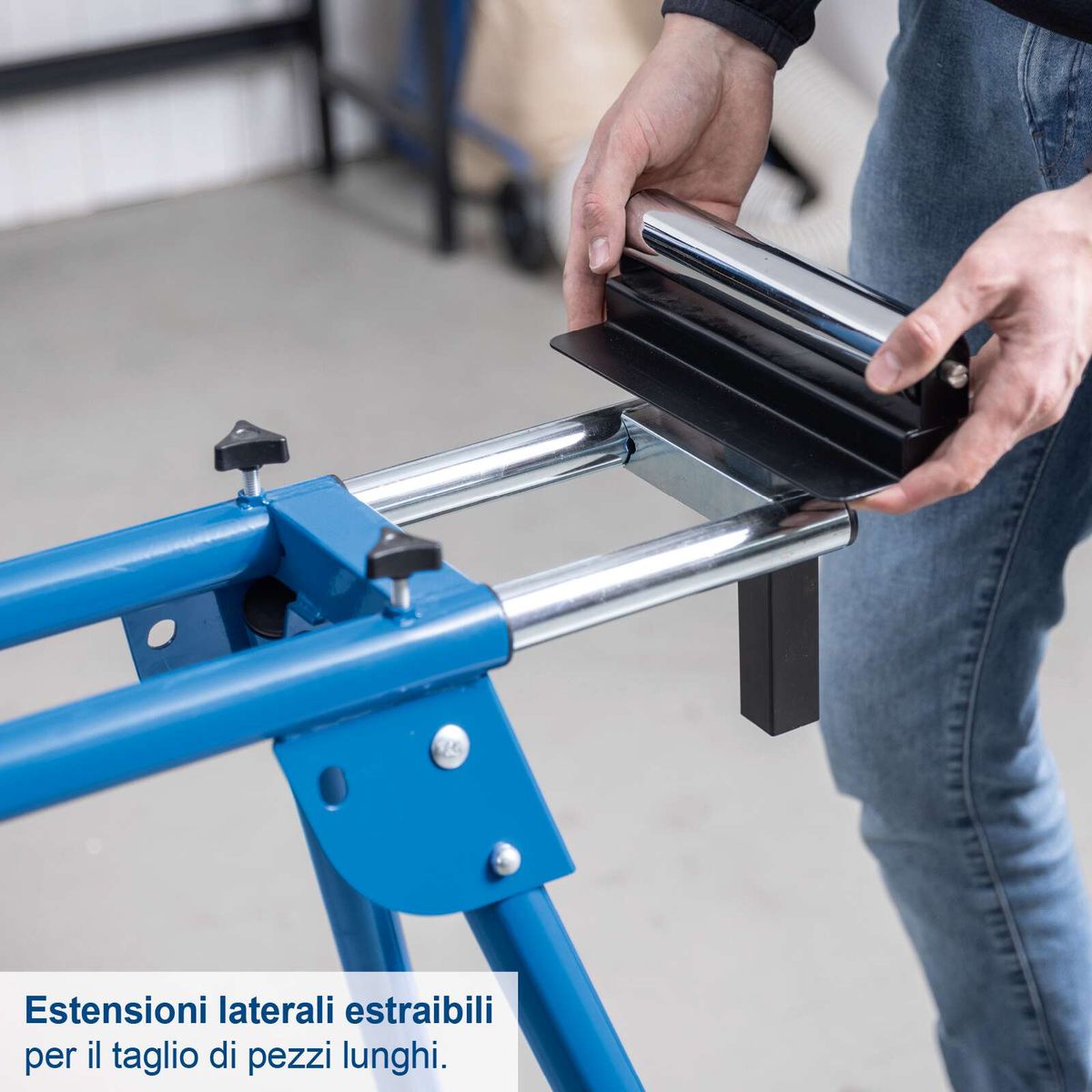 Adjustable side extensions for cutting long pieces