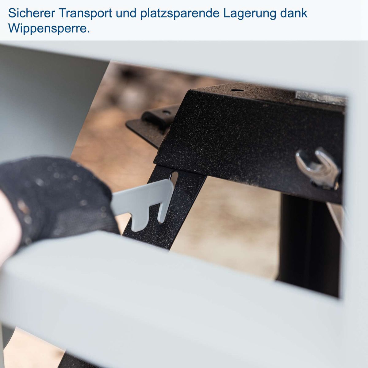 Sichere Transport- und Lagermöglichkeiten dank Wippensperre für platzsparende Lagerung